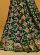 Dark Green Traditional Saree In Khadi Chiffon